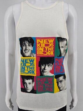 Vintage 1989 America's Finest New Kids On The Block Pop Art Graphic Tank Top (L)